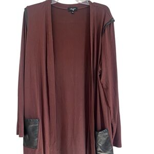 Colour Works Women’s Brown Cardigan Front Leather Pockets Size XL